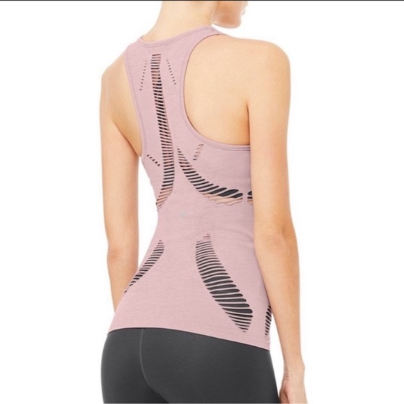 NWT ALO Yoga Line Tank Cut Out Dusted Plum Heather Size Medium - Picture 3 of 11